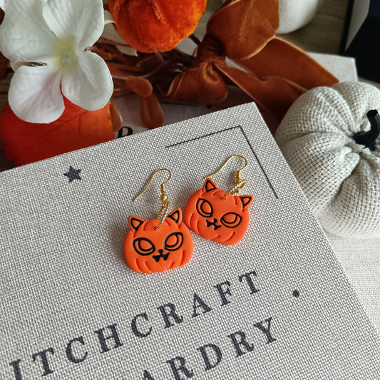 Pumpkin Cat Hook Earrings