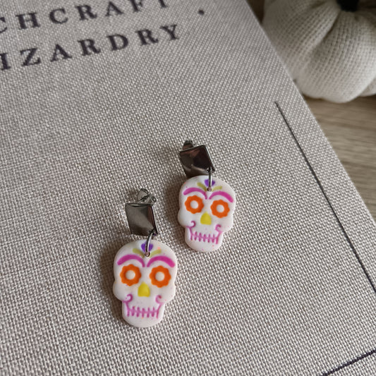 Sugar Skull Small Dangle Stud Earrings