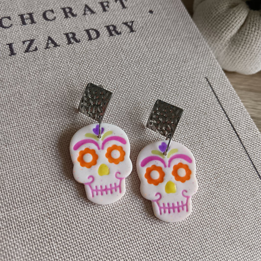 Sugar Skull Large Dangle Stud Earrings