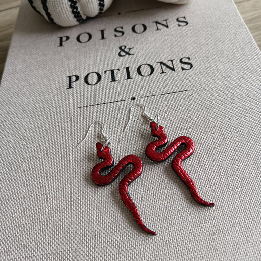Red Metallic Snake Hook Earrings