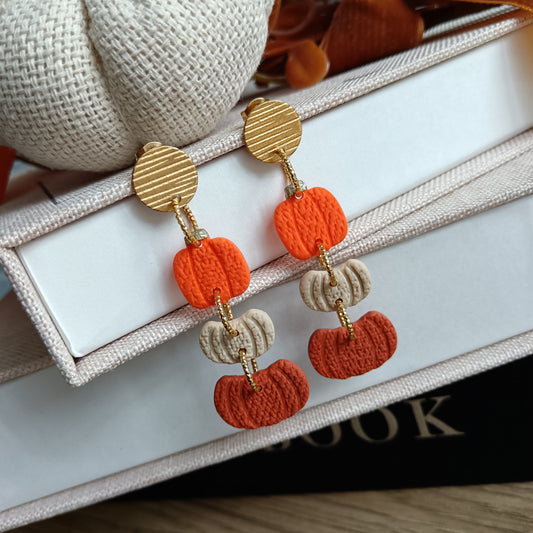 Triple Pumpkin Dangle Stud Earrings