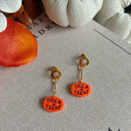 Trick or Treat Pumpkin Dangle Stud Earrings