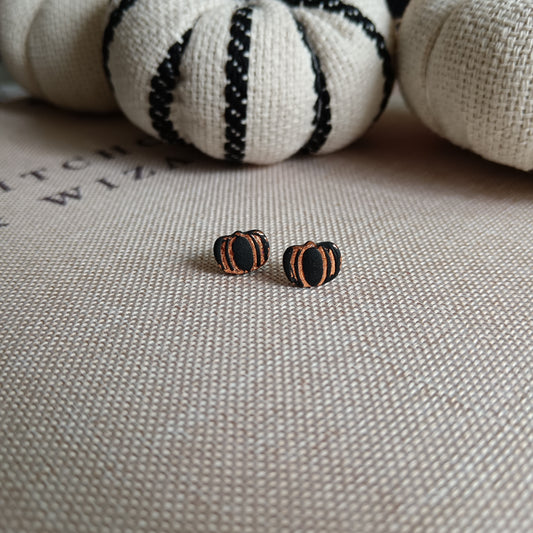 Black & Gold Pumpkin Stud Earrings