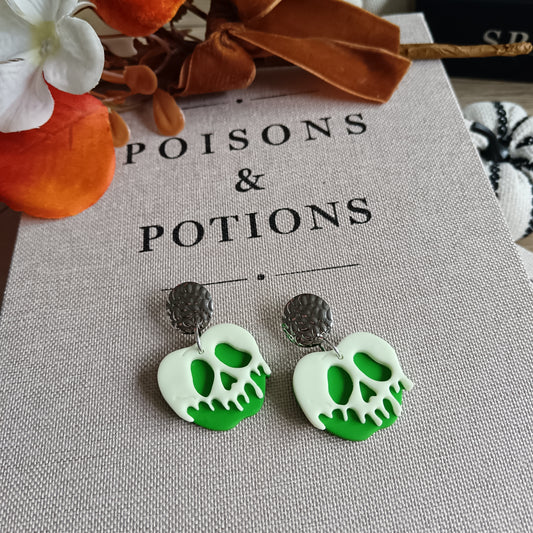 Glow In The Dark Green Haunted Apple Dangle Stud Earrings