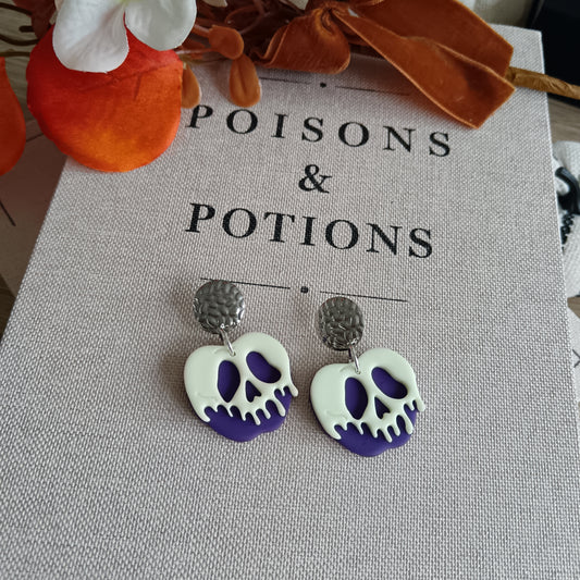 Glow In The Dark Purple Haunted Apple Dangle Stud Earrings