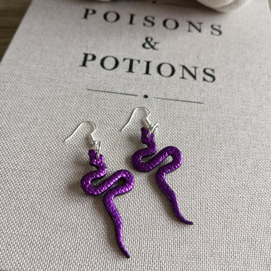 Purple Metallic Snake Hook Earrings