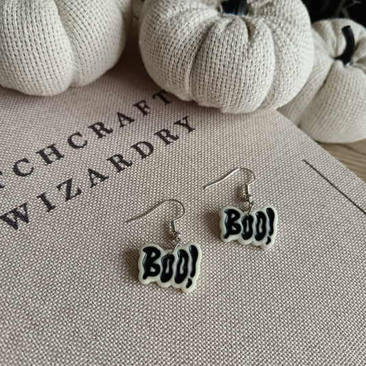 Glow In The Dark BOO Hook Earrings