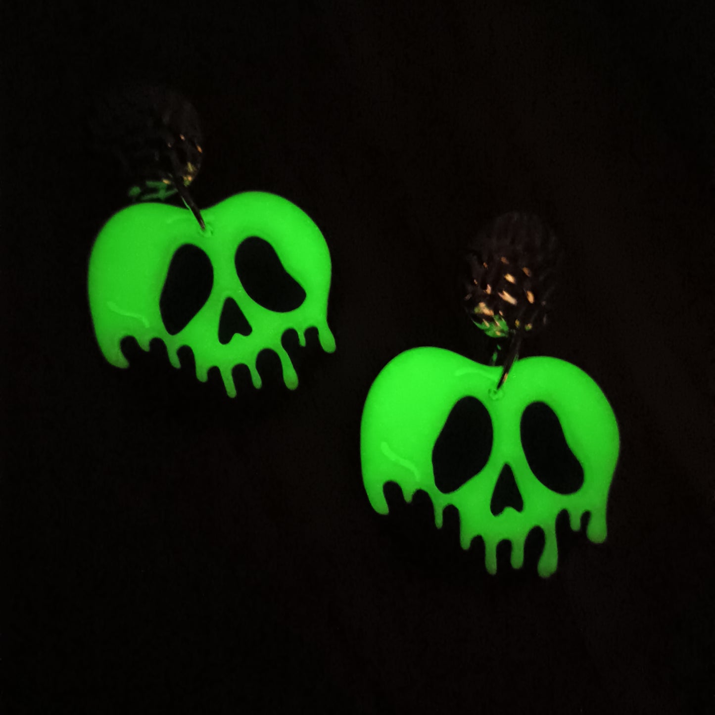 Glow In The Dark Purple Haunted Apple Dangle Stud Earrings