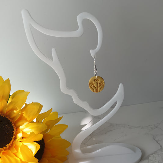 Yellow Hand & Flower Drop Hook Earrings