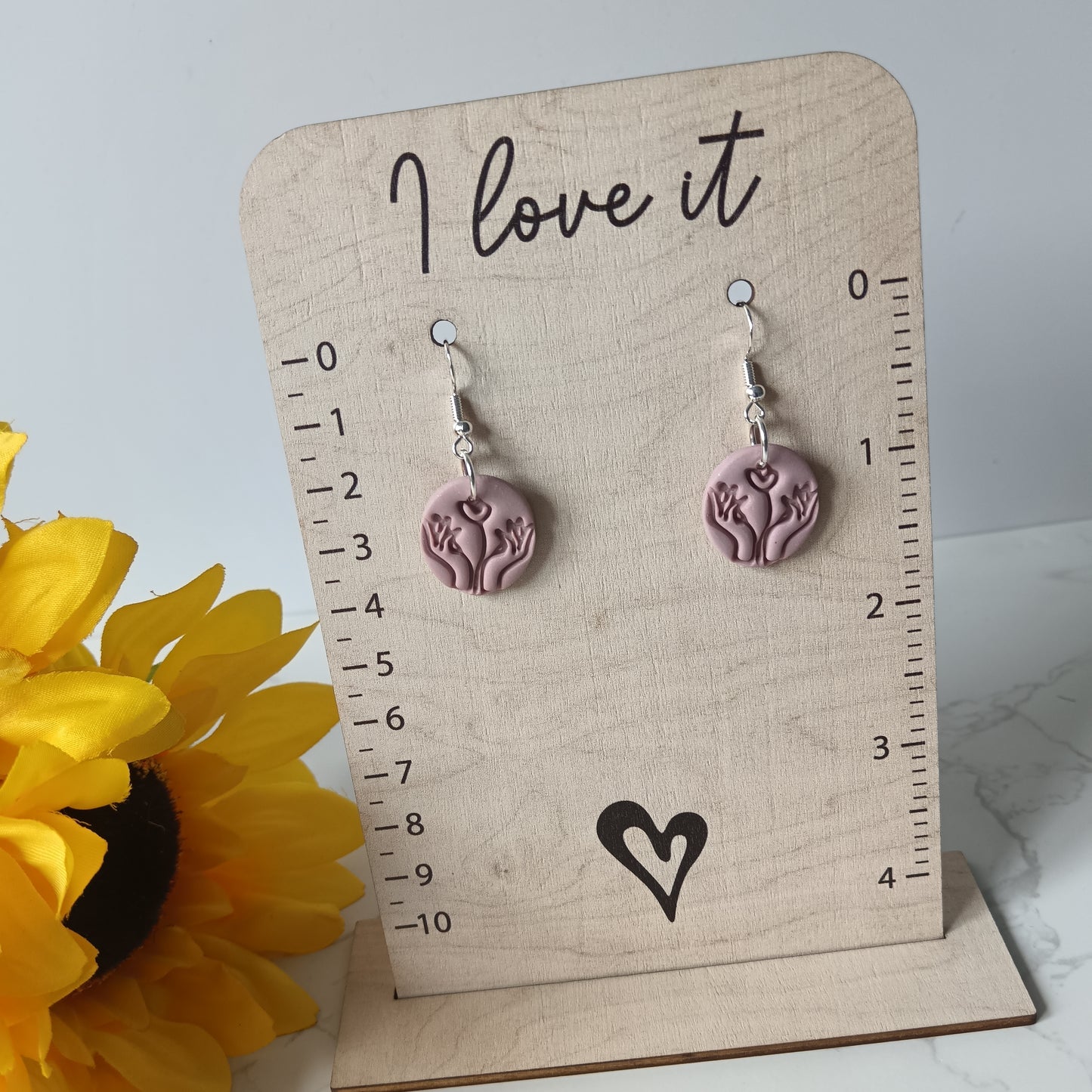 Dusky Pink Hand & Flower Drop Hook Earrings