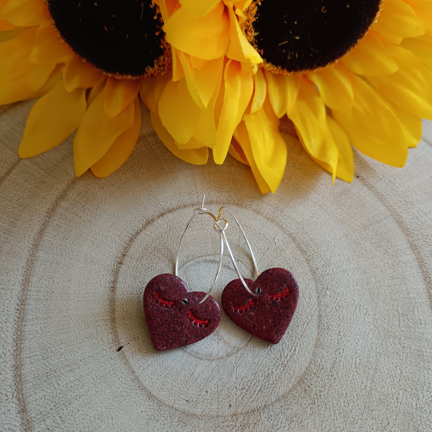 Heart Lash Red Hoop Earrings
