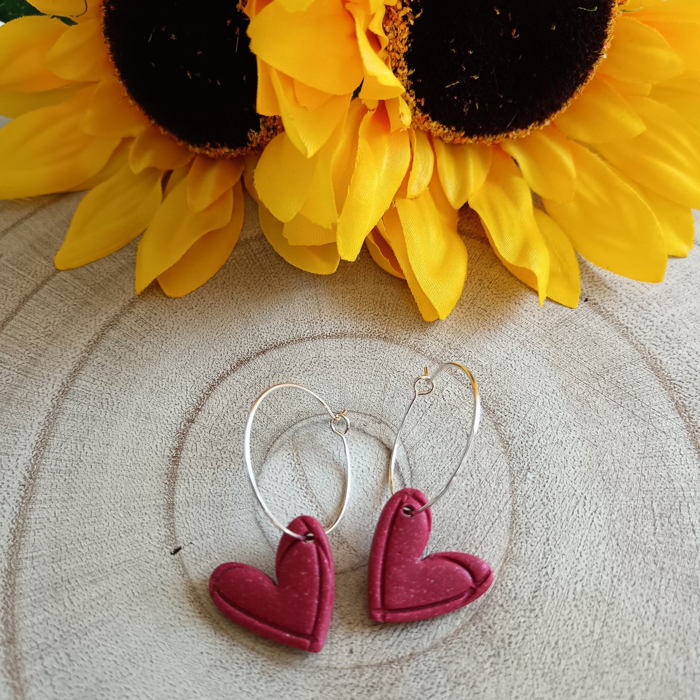 Abstract Heart Red Hoop Earrings