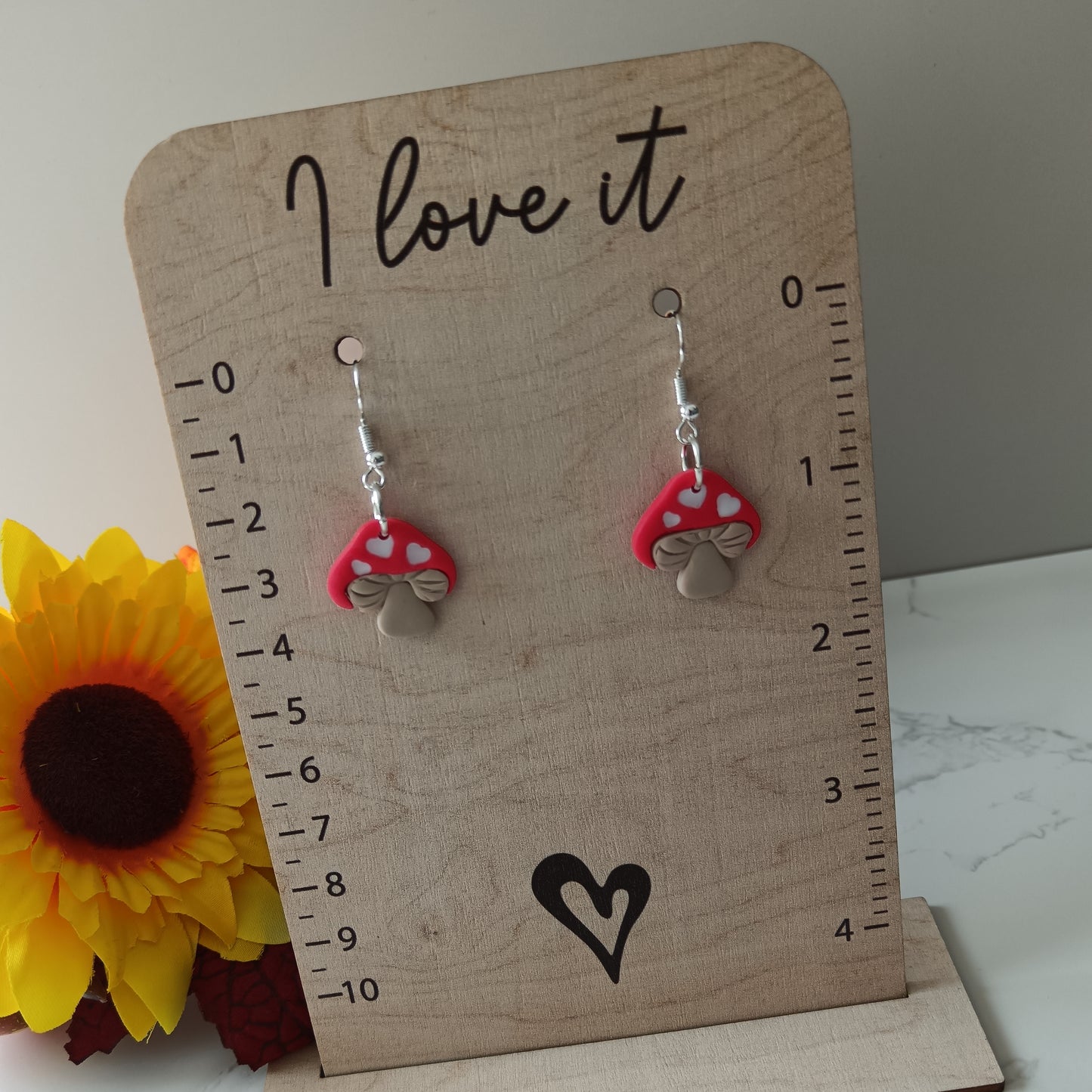 Heart Toadstool Dangle Earrings