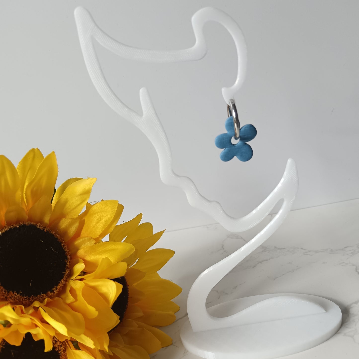 Denim Blue Flower Huggie Hoop Earrings