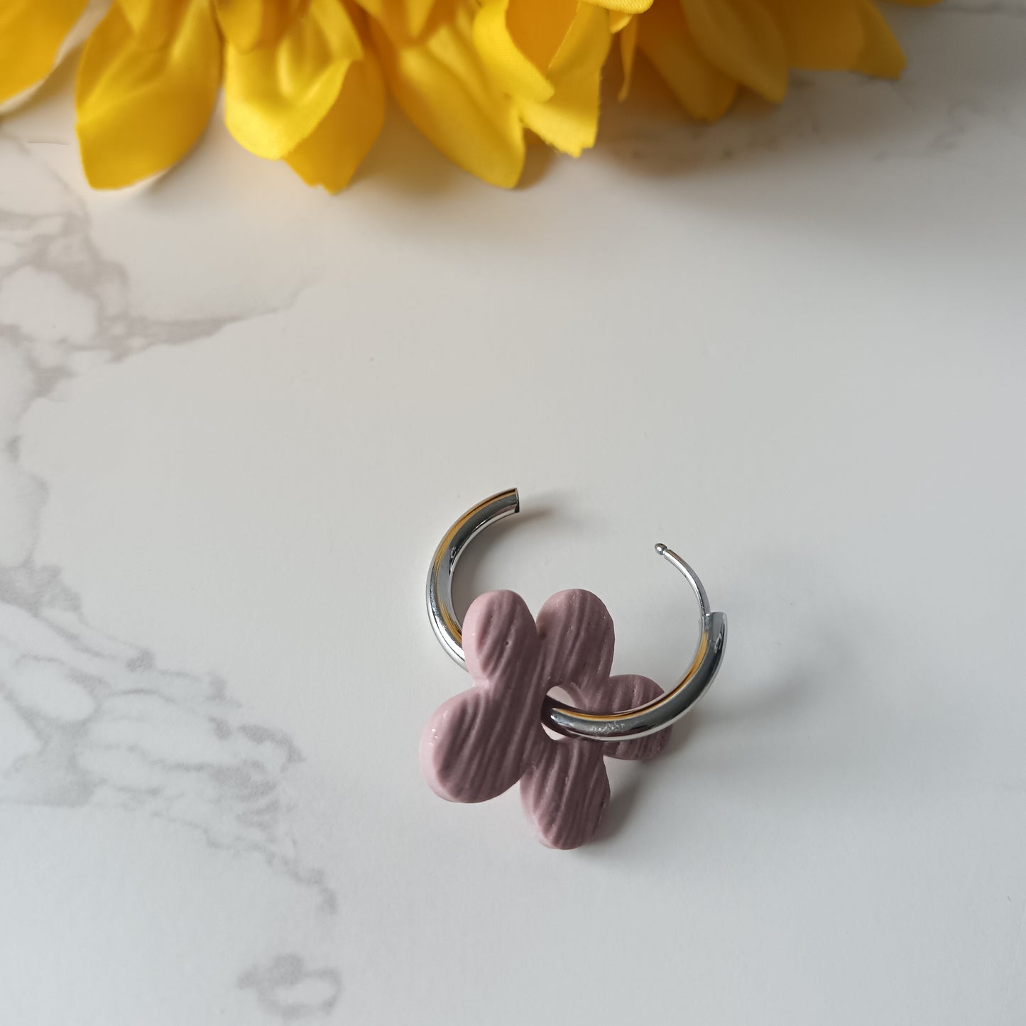 Orange Flower Huggie Hoop Earrings