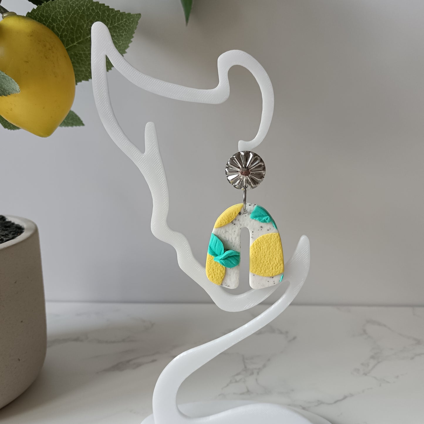 Lemon Granite Dangle Stud Earrings