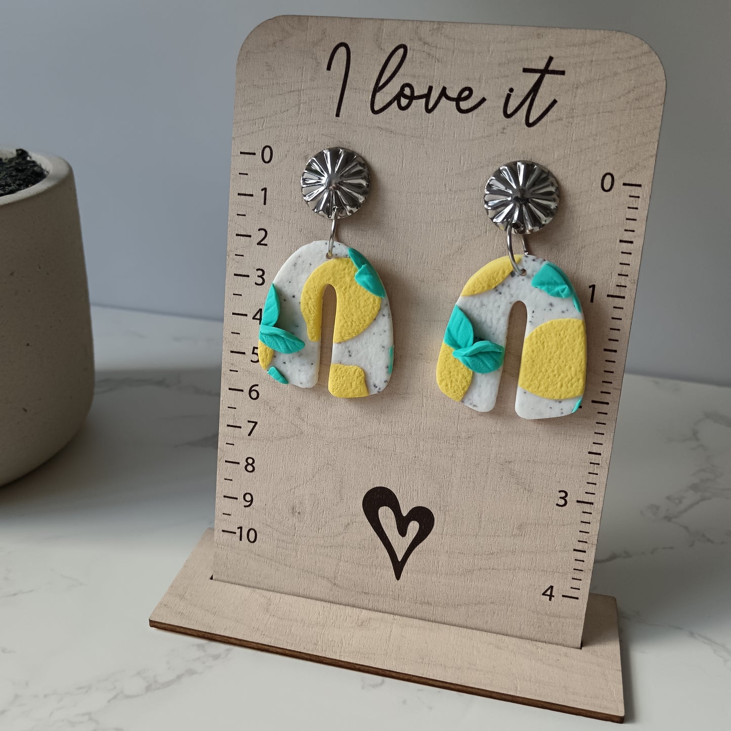 Lemon Granite Dangle Stud Earrings