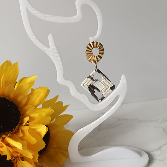 Leopard Print Square Dangle Stud Earrings