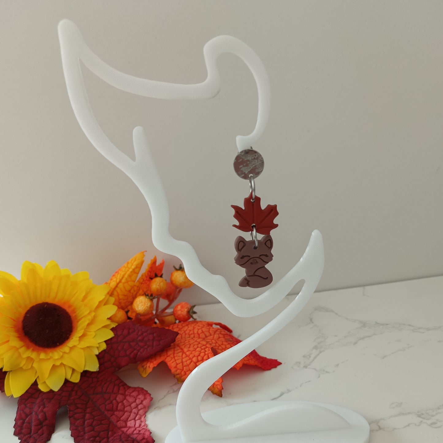 Fox & Maple Leaf Dangle Stud Earrings