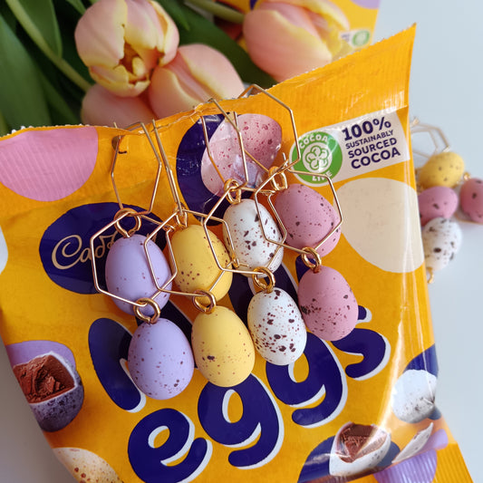 Mini Egg Hexagon Hoop Earrings