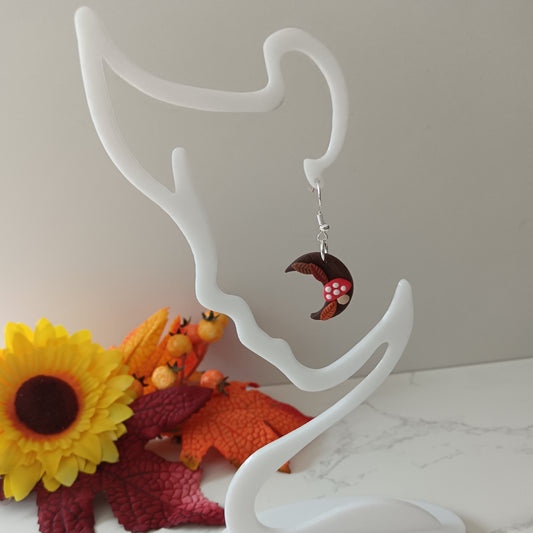 Wooden Moon Toadstool Hook Earrings