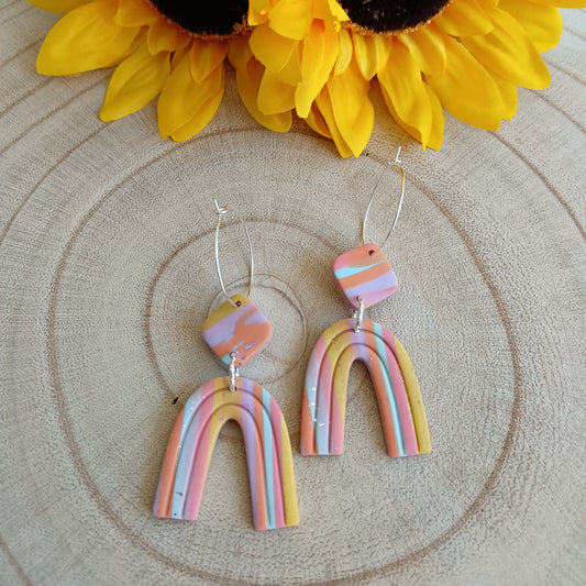 Arch Colorful Stripy Pastel Dangle Hoop Earrings