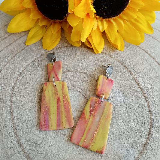 Peach, Lime Green & Translucent Dangle Stud Earrings