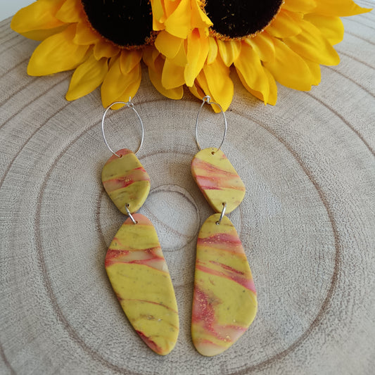 Peach, Lime Green & Translucent Dangle Hoop Earrings