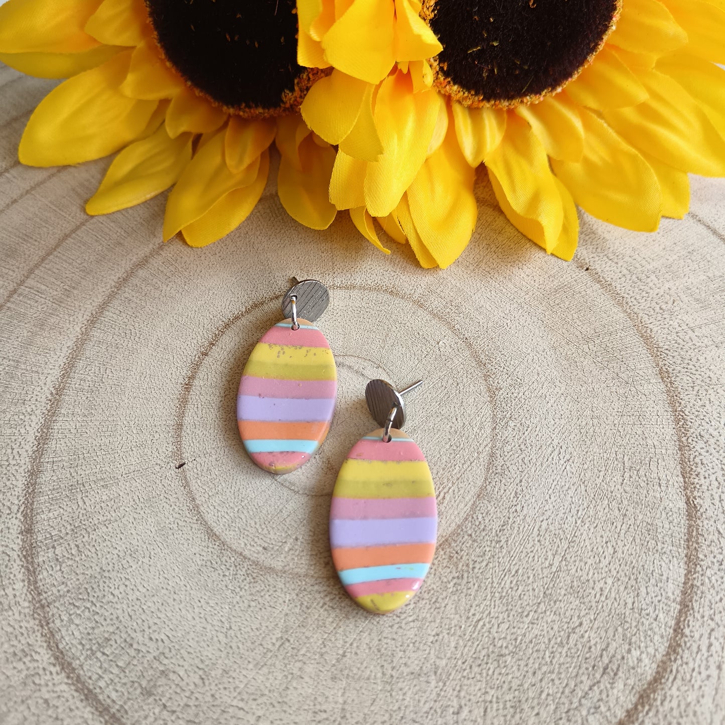Drop Colourful Stripy Pastel Stud Earrings