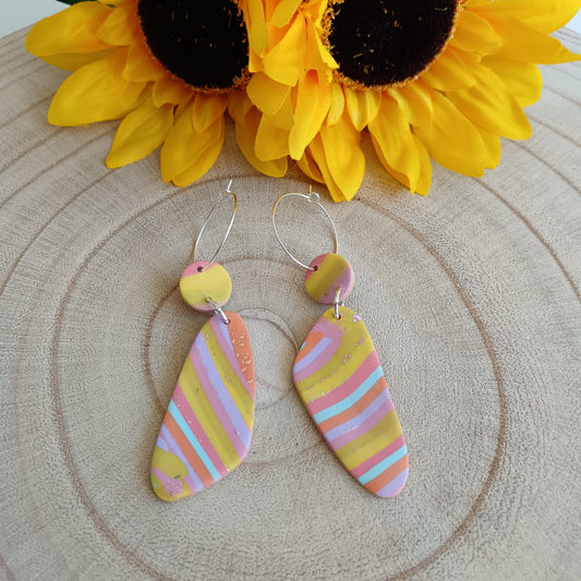 Drop Colourful Stripy Pastel Dangle Hoop Earrings