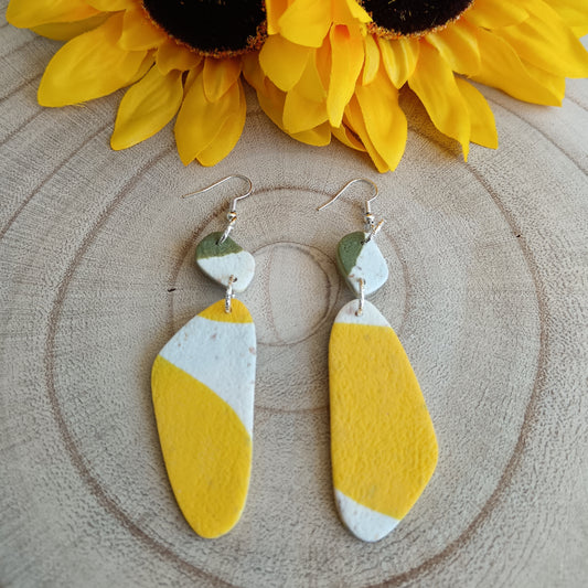 Khaki, Yellow & White Dangle Hook Earrings