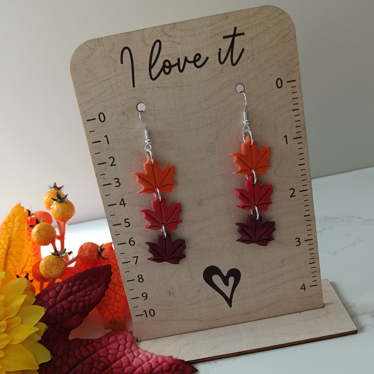 Orange, Red & Burgundy Maple Leaf Hook Earrings