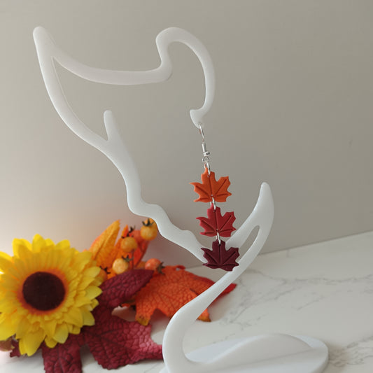 Orange, Red & Burgundy Maple Leaf Hook Earrings