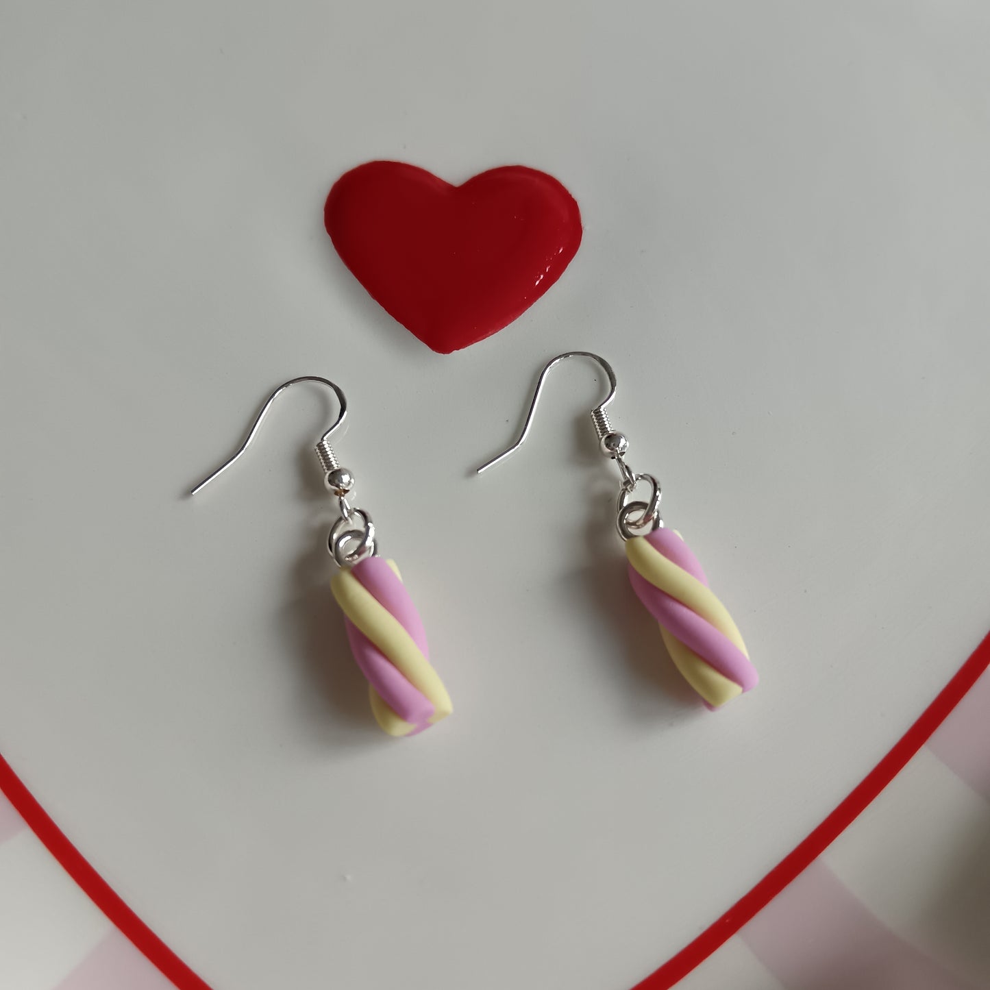 Marshmallow Pink & Yellow Flump Dangle Hook Earrings