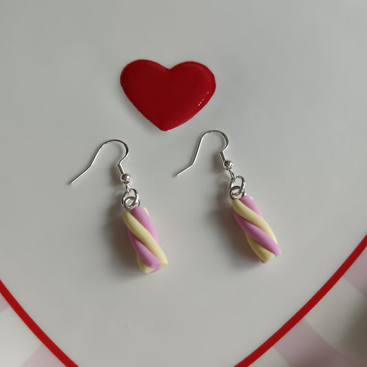 Marshmallow Pink & Yellow Flump Dangle Hook Earrings
