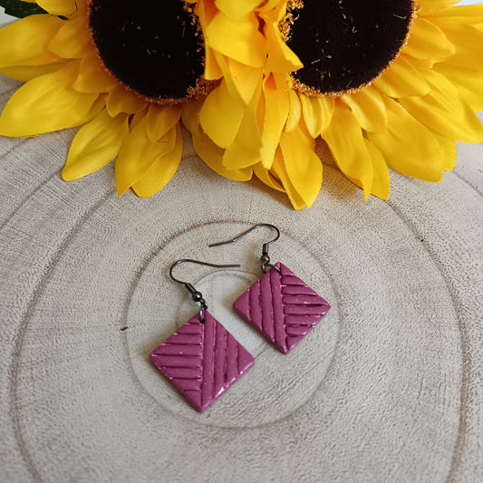 Retro Square Magenta Hook Earrings