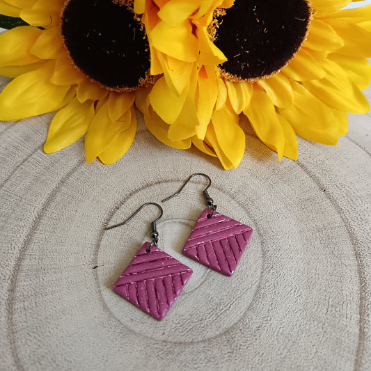 Retro Square Magenta Hook Earrings