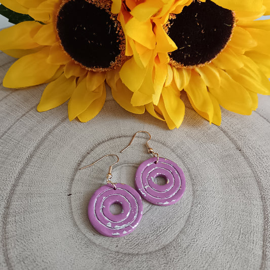 Retro Circle Pink & Silver Hook Earrings