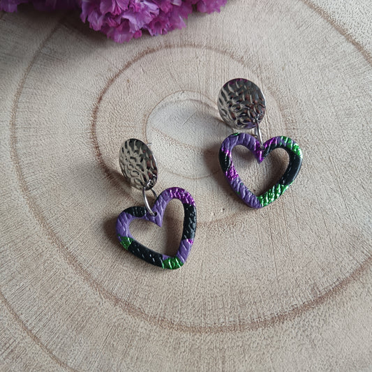 Purple Heart Dangle Stud Earrings