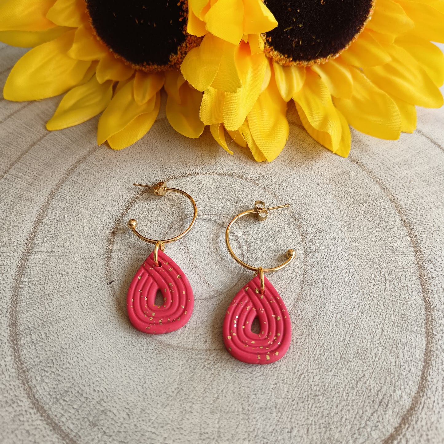 Retro Red & Gold Drop Half Huggie Hoop Earrings