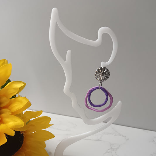 Skinny Organic Purple & Lilac Hoop Dangle Stud Earrings