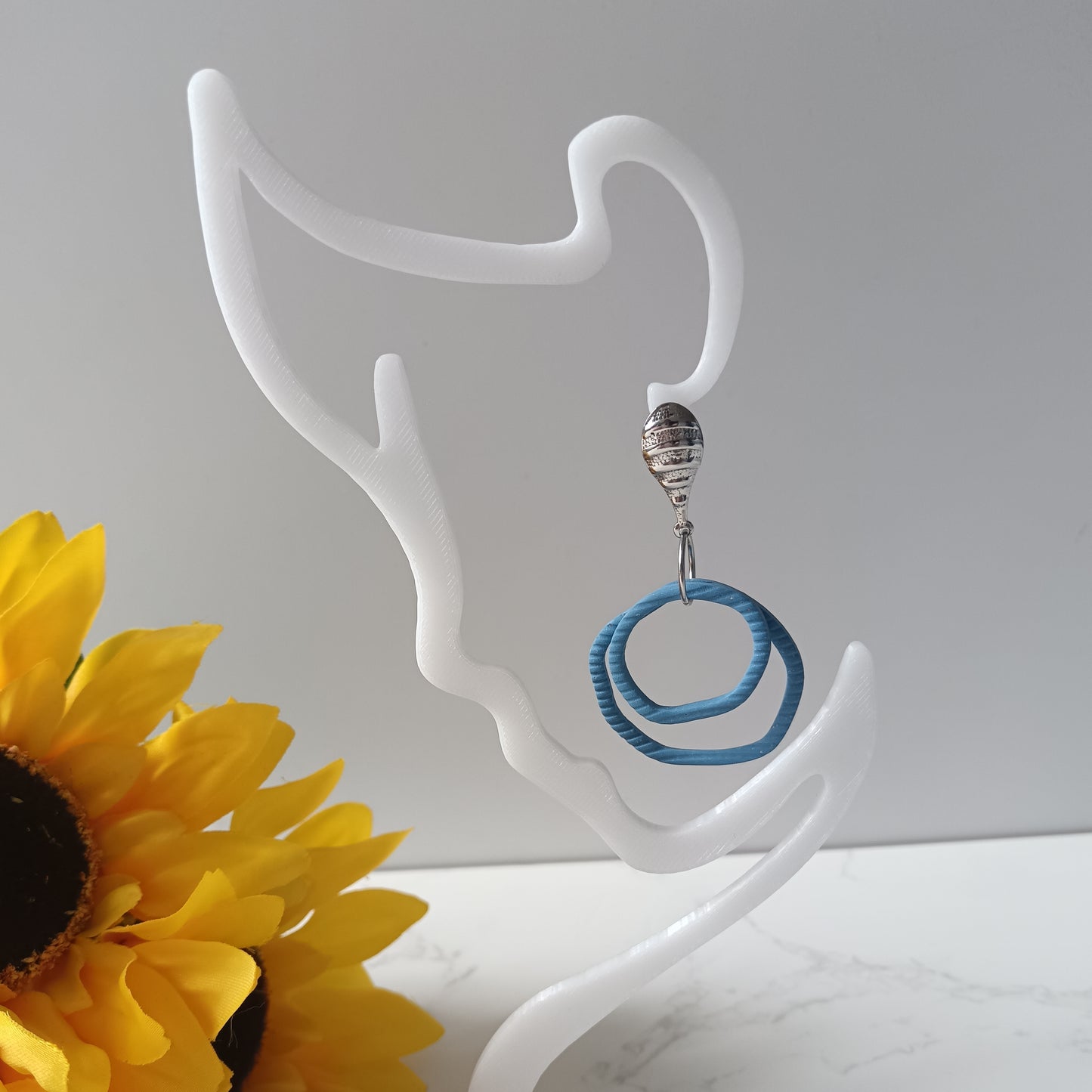 Skinny Organic Denim Blue Hoop Dangle Stud Earrings