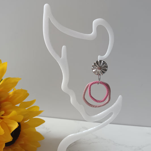 Skinny Organic Baby Pink & Hot Pink Hoop Dangle Stud Earrings