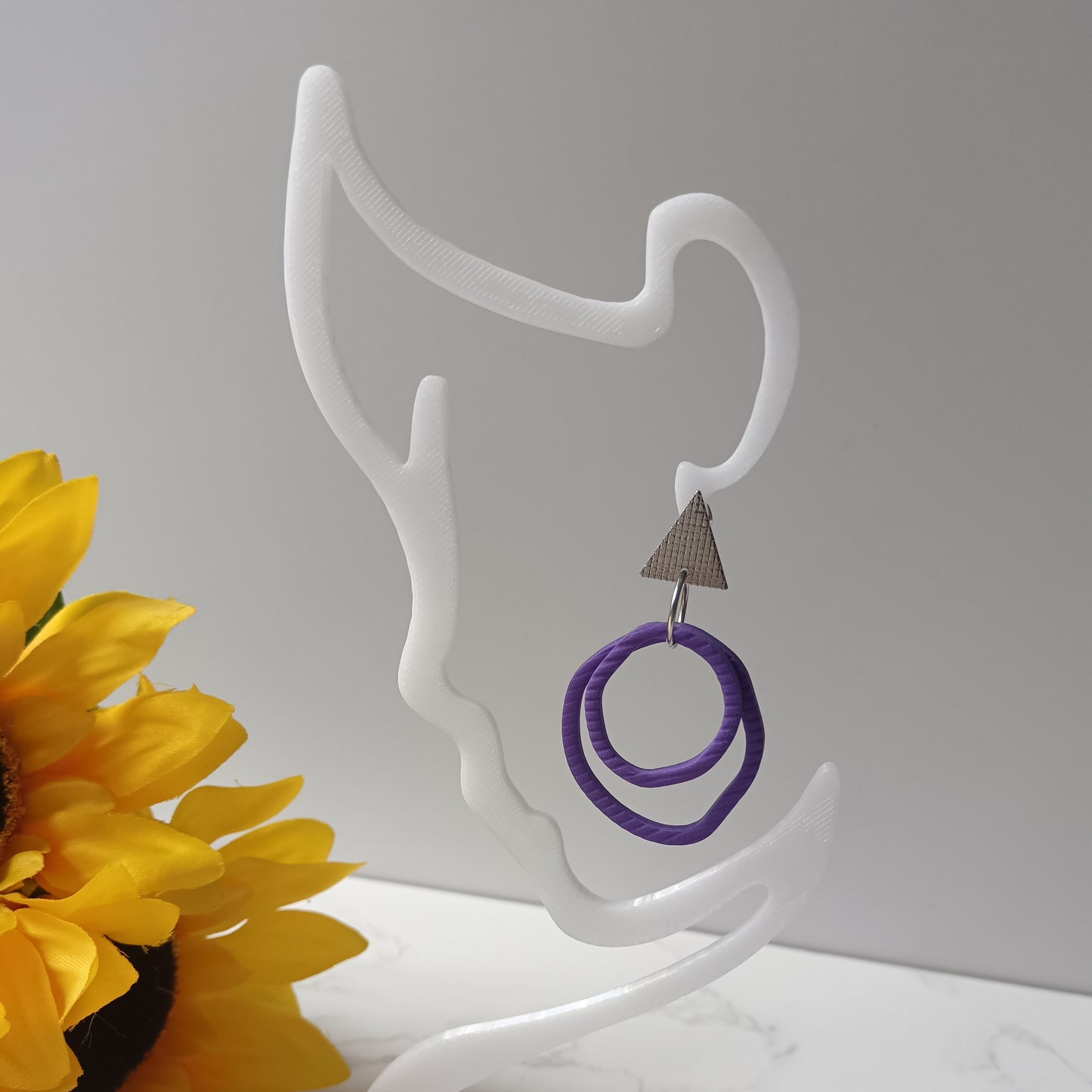 Skinny Organic Deep Purple Hoop Dangle Stud Earrings