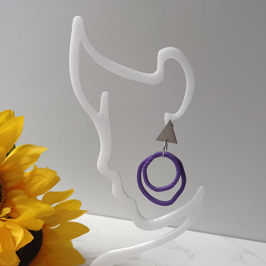 Skinny Organic Deep Purple Hoop Dangle Stud Earrings