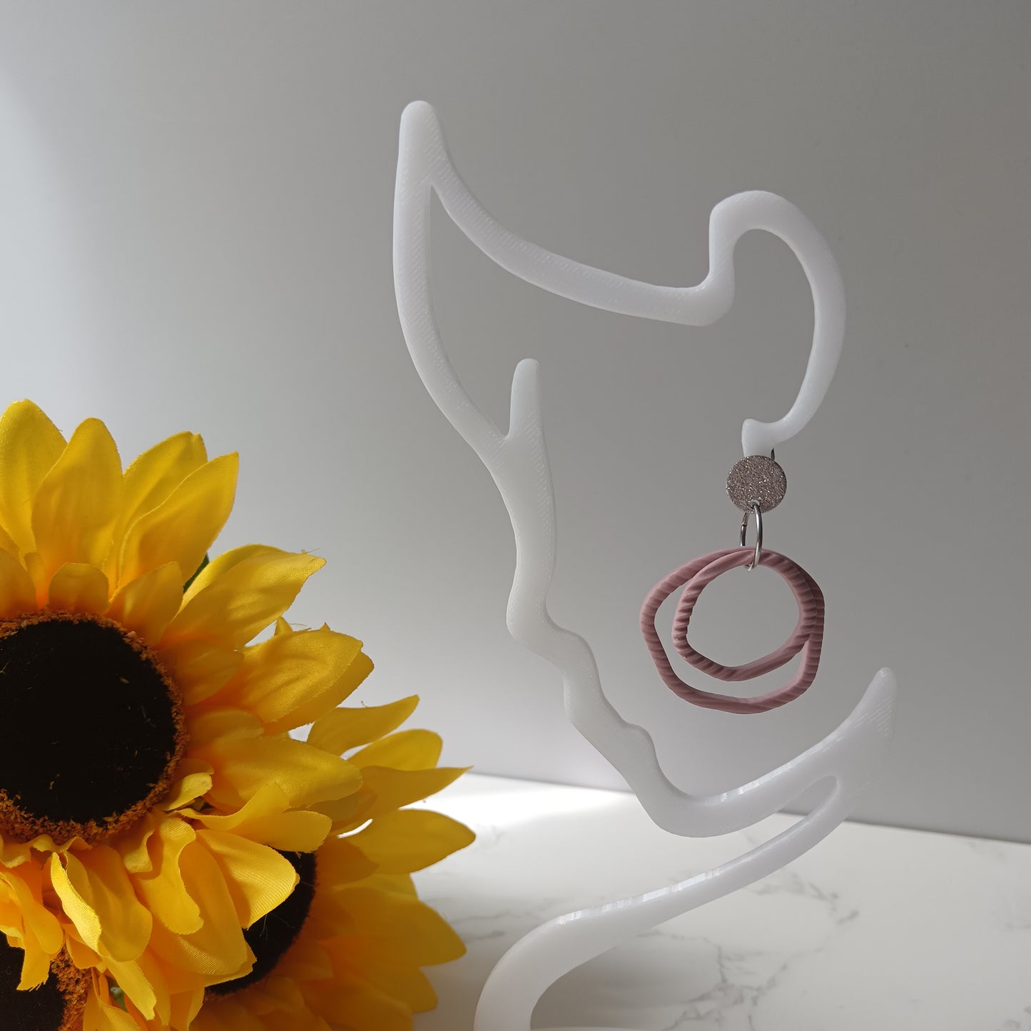 Skinny Organic Baby Pink Hoop Dangle Stud Earrings