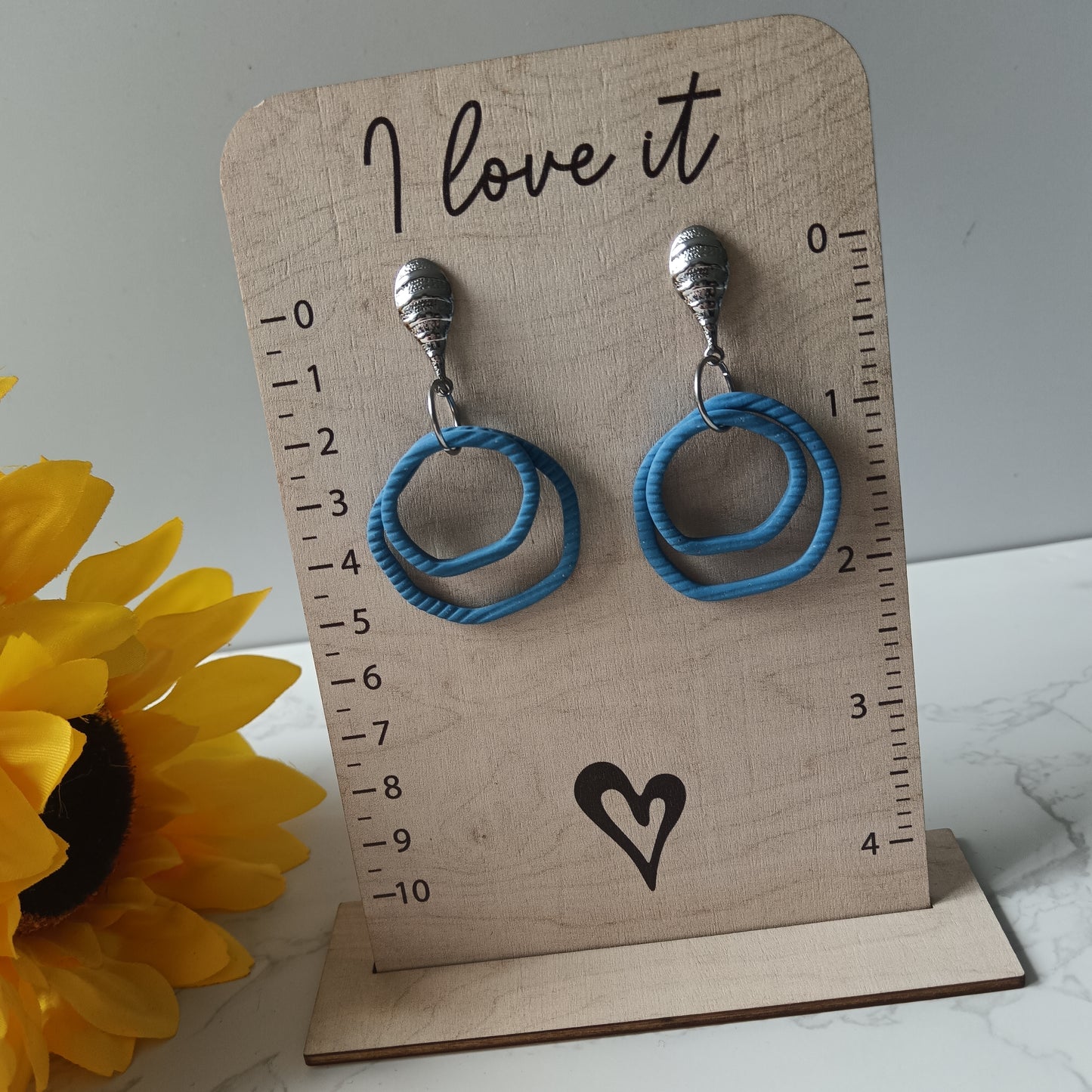 Skinny Organic Denim Blue Hoop Dangle Stud Earrings