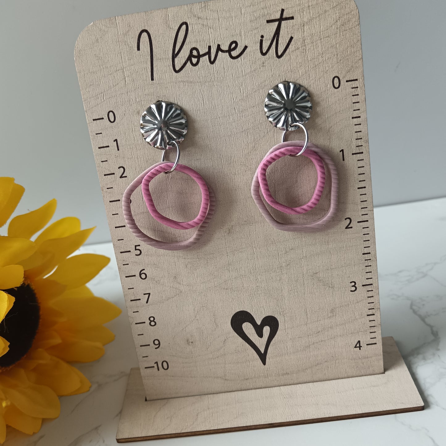 Skinny Organic Baby Pink & Hot Pink Hoop Dangle Stud Earrings