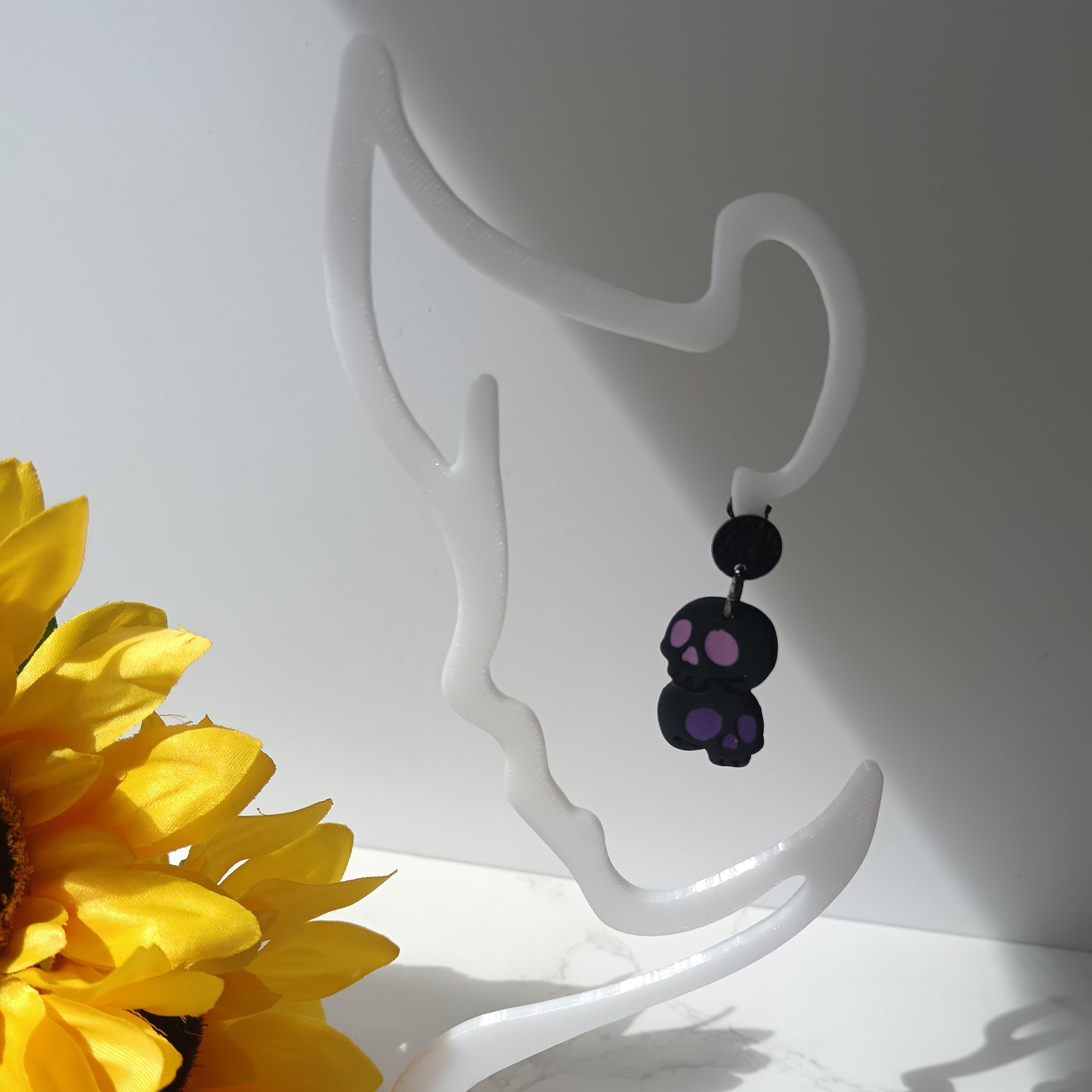 Black, Pink & Purple Skull Dangle Stud Earrings