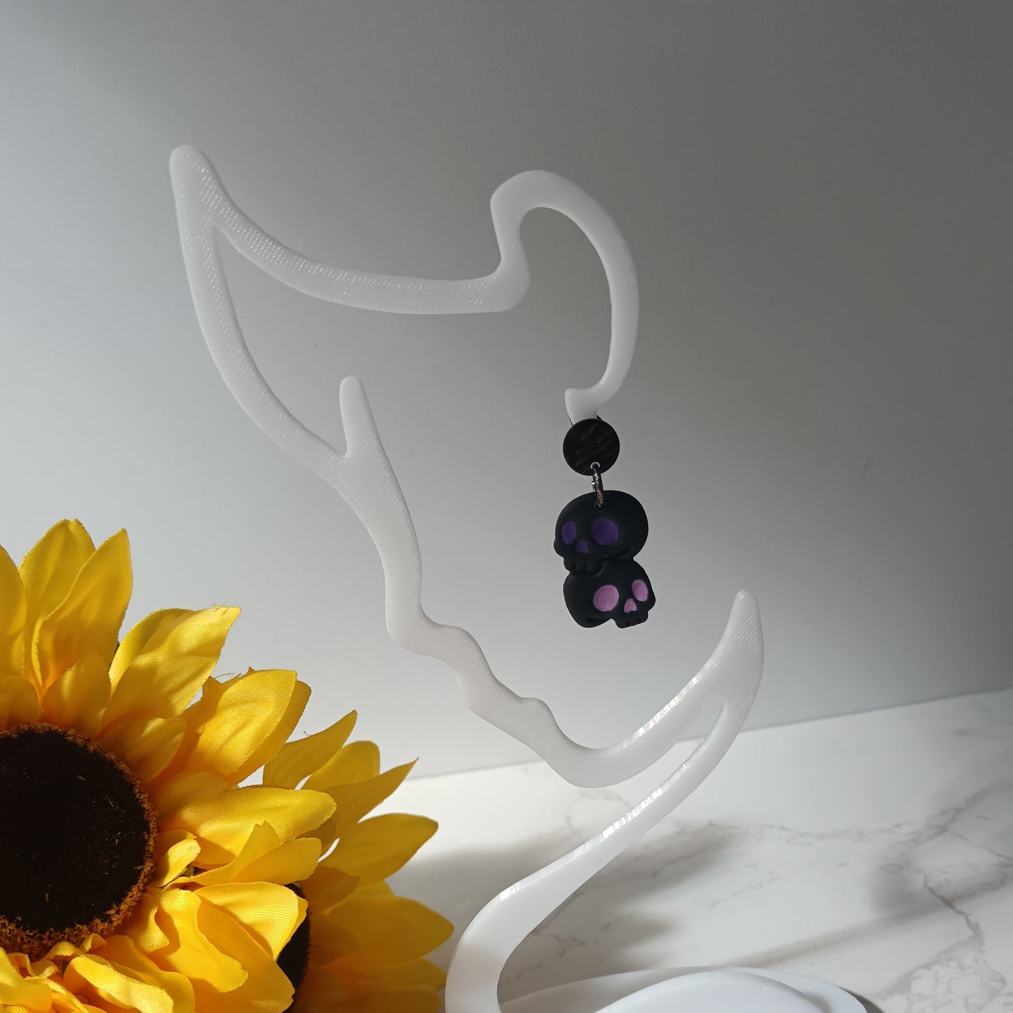 Black, Pink & Purple Skull Dangle Stud Earrings